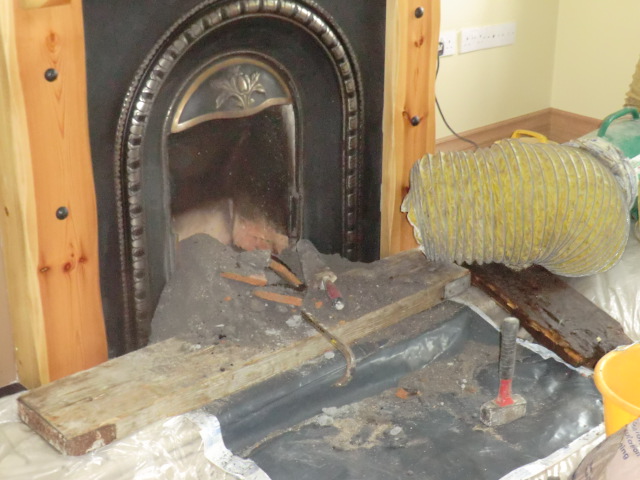 Open fireplace at ground floor level - chimney flue relining Co. Galway